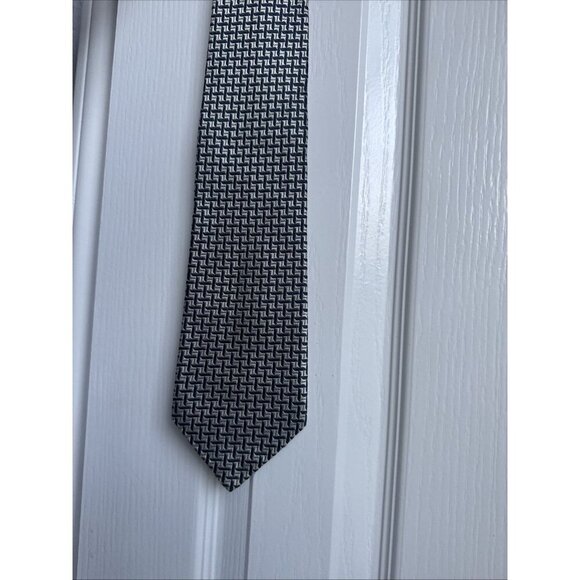 Belvest 100% Silk Dark Navy Silver Pattern Woven Tie Hand Made In Italy 57” - Picture 4 of 6